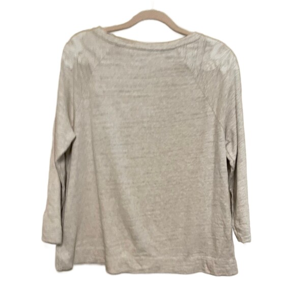 Loft Oatmeal Beige Pullover Knit Top Beaded Embroidered Shoulder Womens Large - Picture 3 of 7